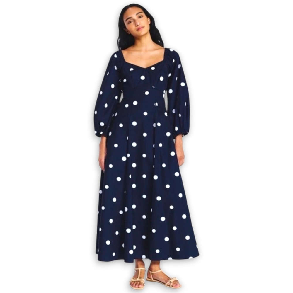 Navy Polka Dot Maxi Dress with Sweetheart Neckline